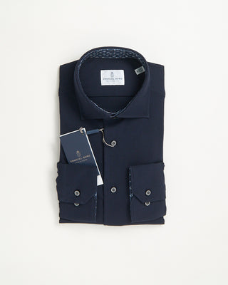 Emanuel Berg Modern Fit Albini 4 Flex Solid Navy Stretch Knit Shirt Navy 1