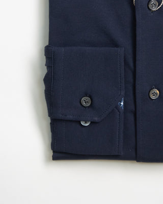 Emanuel Berg Modern Fit Albini 4 Flex Solid Navy Stretch Knit Shirt Navy 2