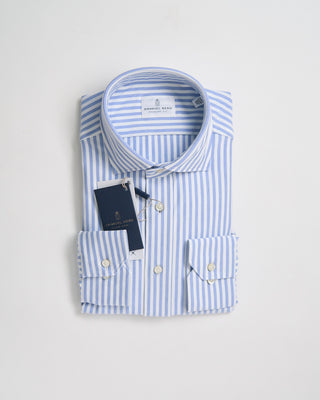 Emanuel Berg Modern Fit Albini 4 Flex Stripe Stretch Knit Dress Shirt Blue 1