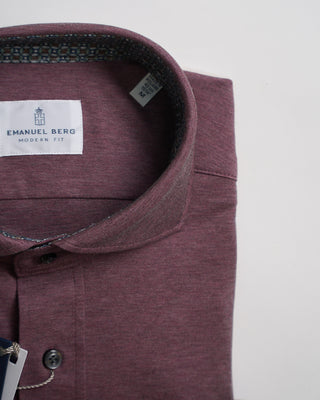Emanuel Berg Modern Fit  Premium Jersey Heathered Stretch Knit Shirt Burgundy 4