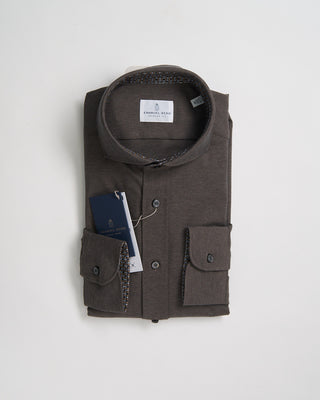 Emanuel Berg Modern Fit Premium Jersey Heathered Stretch Knit Shirt Brown 1