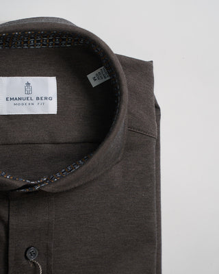 Emanuel Berg Modern Fit Premium Jersey Heathered Stretch Knit Shirt Brown 3