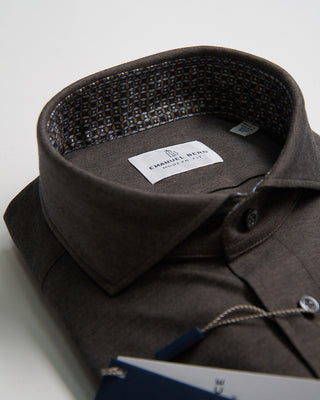 Emanuel Berg Modern Fit Premium Jersey Heathered Stretch Knit Shirt Brown 4