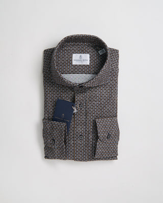 Emanuel Berg Modern Fit Premium Jersey Neat Pattern Stretch Knit Shirt Cognac 1