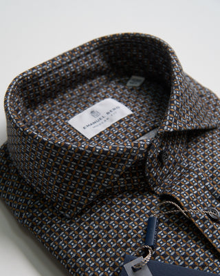 Emanuel Berg Modern Fit Premium Jersey Neat Pattern Stretch Knit Shirt Cognac 2
