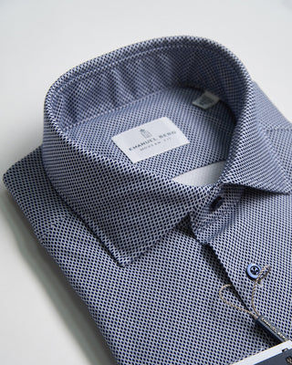 Emanuel Berg Modern Fit Albini 4 Flex Neat Pattern Stretch Knit Shirt Navy  White 2