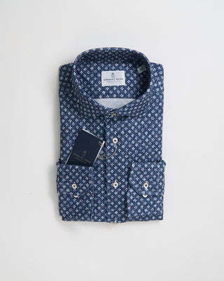 Emanuel Berg Modern Fit Albini 4 Flex Floral Neat Stretch Knit Shirt Blue 1