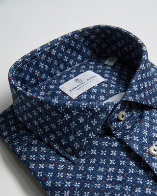 Emanuel Berg Modern Fit Albini 4 Flex Floral Neat Stretch Knit Shirt Blue 2