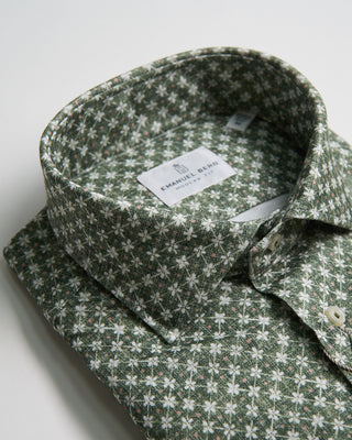 Emanuel Berg Modern Fit Albini 4 Flex Floral Neat Stretch Knit Shirt Green 4