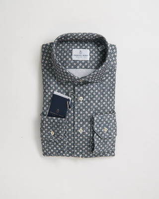Emanuel Berg Modern Fit Albini 4 Flex Floral Neat Stretch Knit Shirt Grey 1