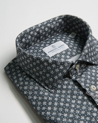 Emanuel Berg Modern Fit Albini 4 Flex Floral Neat Stretch Knit Shirt Grey 2