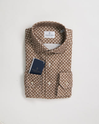 Emanuel Berg Modern Fit Albini 4 Flex Floral Neat Stretch Knit Shirt Brown 1