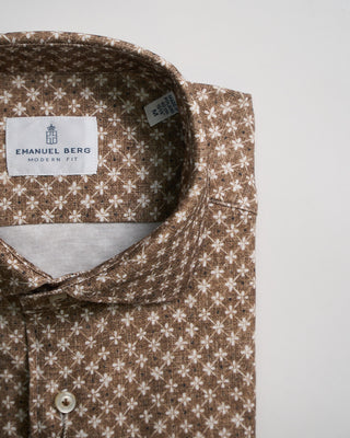 Emanuel Berg Modern Fit Albini 4 Flex Floral Neat Stretch Knit Shirt Brown 2