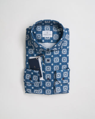 Emanuel Berg Modern Fit Albini 4 Flex Bold Archival Pattern Stretch Knit Shirt Blue 1