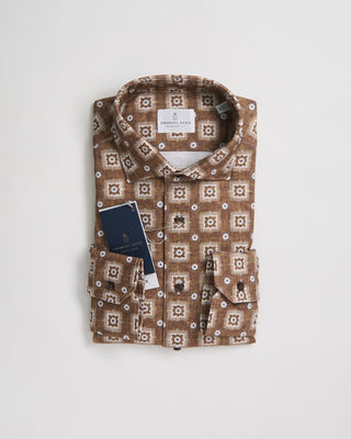 Emanuel Berg Modern Fit Albini 4 Flex Bold Archival Pattern Stretch Knit Shirt Brown 1