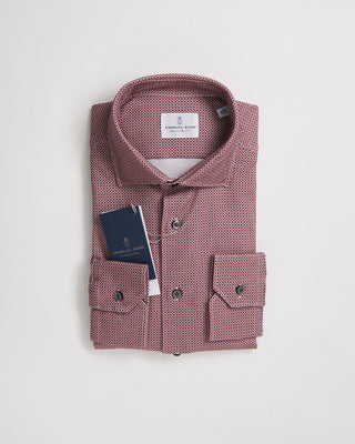 Emanuel Berg Modern Fit Albini 4 Flex Neat Pattern Stretch Knit Shirt Red 1