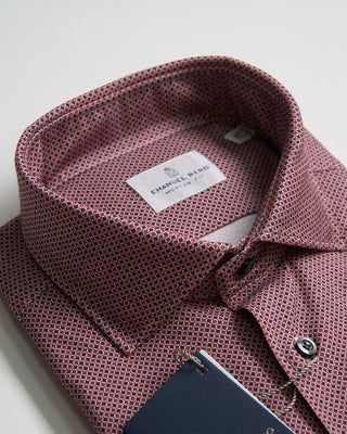 Emanuel Berg Modern Fit Albini 4 Flex Neat Pattern Stretch Knit Shirt Red 2