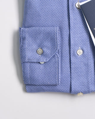 Emanuel Berg Modern Fit Albini 4 Flex Neat Pattern Stretch Knit Dress Shirt Navy 1596