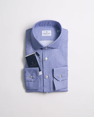 Emanuel Berg Modern Fit Albini 4 Flex Neat Pattern Stretch Knit Dress Shirt Navy 1597