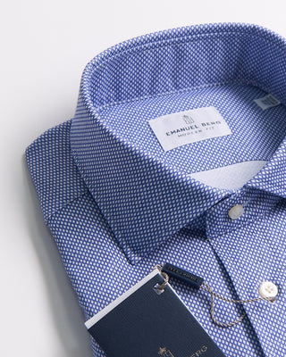 Emanuel Berg Modern Fit Albini 4 Flex Neat Pattern Stretch Knit Dress Shirt Navy 1598
