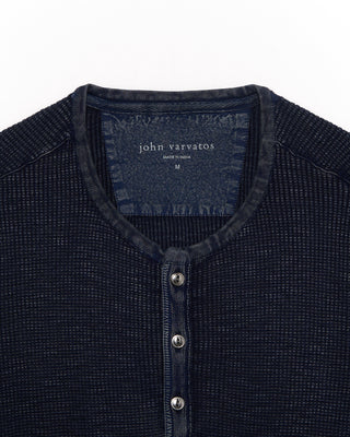 John Varvatos Memphis Waffle Henley In Fadeaway Wash Navy 4 4884