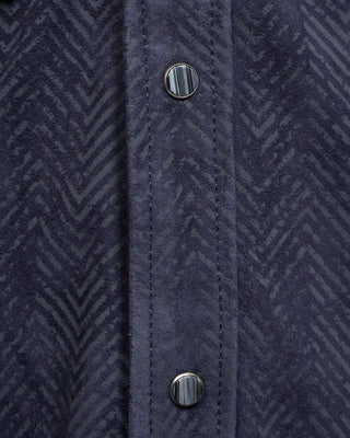 John Varvatos Jonah Printed Herringbone Leather Shirt Jacket Navy 4 5227