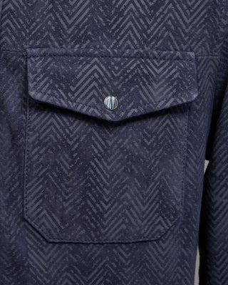 John Varvatos Jonah Printed Herringbone Leather Shirt Jacket Navy 5 5226
