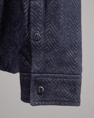 John Varvatos Jonah Printed Herringbone Leather Shirt Jacket Navy 7 5224