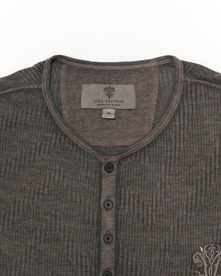 John Varvatos Ls Ribbed Burnout Henley W Logo Grey 11 4872