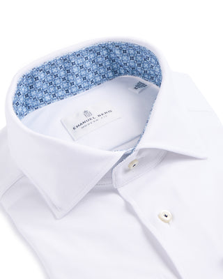 Emanuel Berg Solid Modern 4Flex Knit Shirt With Contrast White 4313