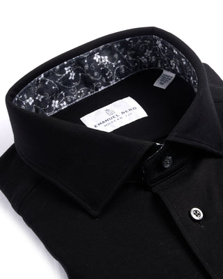 Emanuel Berg Solid Modern 4Flex Knit Shirt With Contrast Black 1 4073