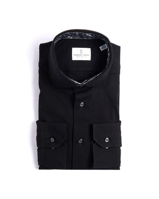 Emanuel Berg Solid Modern 4Flex Knit Shirt With Contrast Black 7 4209