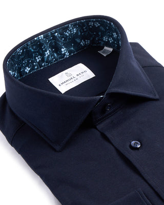 Emanuel Berg Solid Modern 4Flex Knit Shirt With Contrast Navy 1 4071
