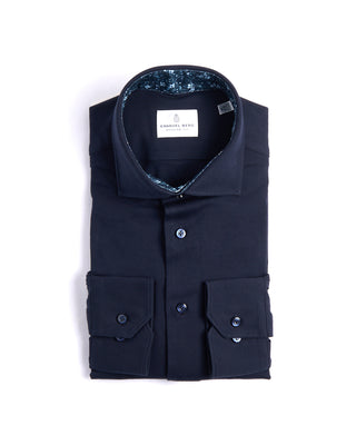 Emanuel Berg Solid Modern 4Flex Knit Shirt With Contrast Navy 3 4210