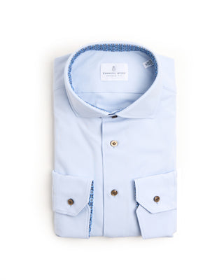 Emanuel Berg Solid Modern 4Flex Knit Shirt With Contrast Light Blue 3 6672