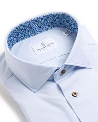 Emanuel Berg Solid Modern 4Flex Knit Shirt With Contrast Light Blue 4 6696