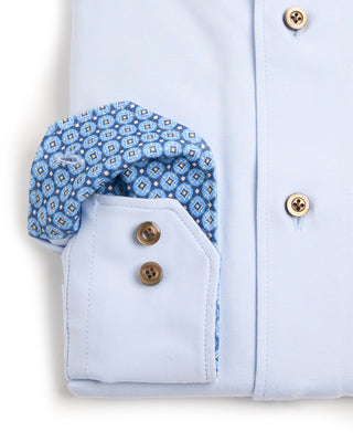 Emanuel Berg Solid Modern 4Flex Knit Shirt With Contrast Light Blue 7 6704