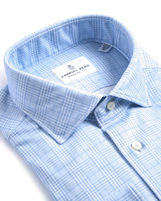 Emanuel Berg Plaid Modern 4Flex Knit Shirt Light Blue 4061