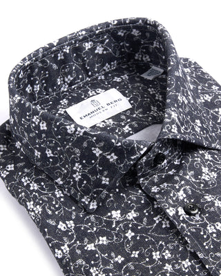 Emanuel Berg Floral Print Modern 4Flex Knit Shirt Charcoal 4057