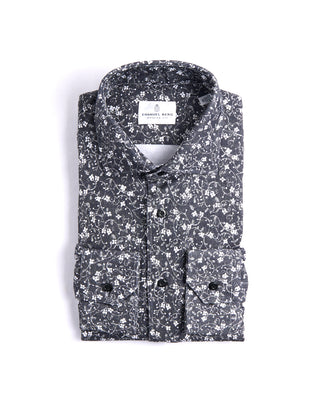 Emanuel Berg Floral Print Modern 4Flex Knit Shirt Charcoal 4 4201