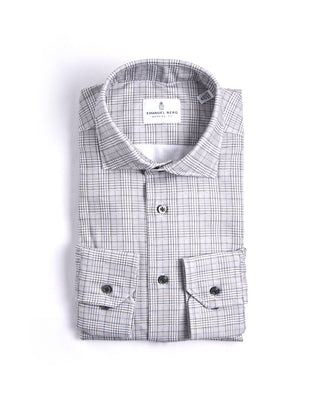 Emanuel Berg Plaid Modern 4Flex Knit Shirt Grey 2 4202