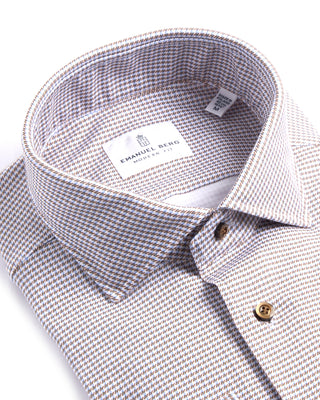 Emanuel Berg Houndstooth Modern 4Flex Knit Shirt Tan 4058