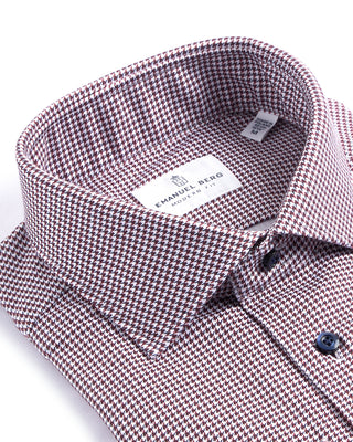 Emanuel Berg Mini Check Modern 4Flex Knit Shirt With Contrast Red 4075