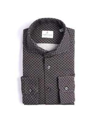 Emanuel Berg Diamond Pattern Modern Fit 4Flex Knit Shirt Navy 2 4206