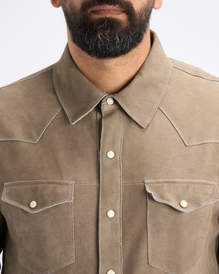 John Varvatos Sage Leather Shirt Jacket Haze Grey 10 11341