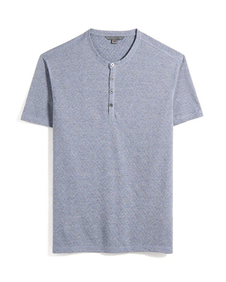 John Varvatos Elm Ss Textured Henley Steel Blue 8 10438
