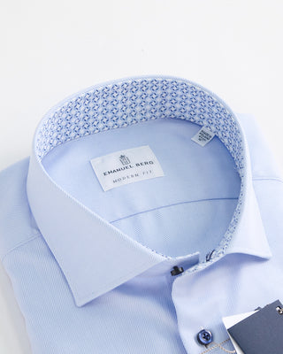 Emanuel Berg Modern Fit Twill Shirt W Navy Buttons Light Blue  4