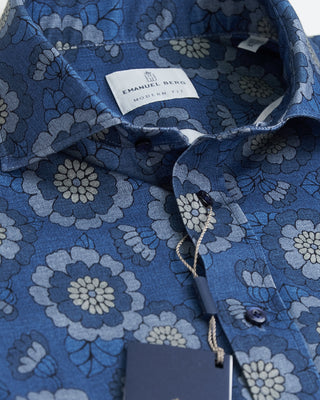 Emanuel Berg Modern Fit 4Flex Ss Floral Print Shirt Blue 1 2