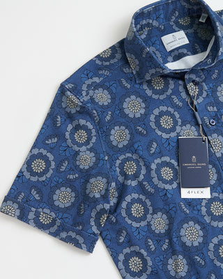 Emanuel Berg Modern Fit 4Flex Ss Floral Print Shirt Blue 1 3