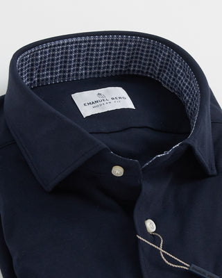 Emanuel Berg Modern Fit 4Flex Solid Shirt W Contrast Trim Navy 1
